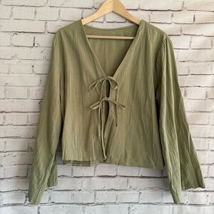 Sage Green Cardigan Tie Bow Top